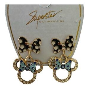MINNIE MOUSE-GOLD COLOR SHIMMER DANGLE EARRINGS